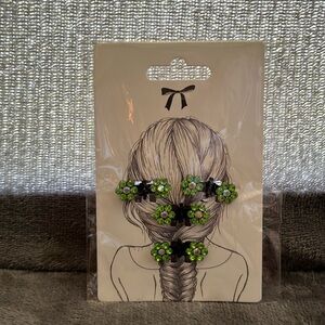 Light Green Flower Hair Clips with Gems
